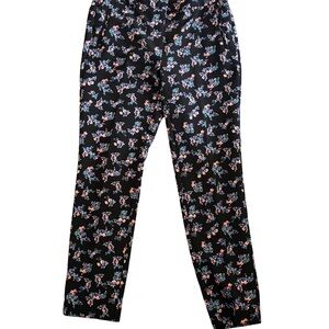 Adrianna Papell Black Floral Cropped Slim Pants Women Size 4